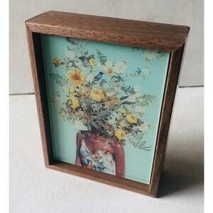 Miniature Framed Art Print Woman Yellow Roses Flowers Gallery Wall Frank Moth